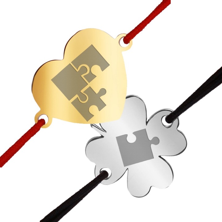 Set 2 martisoare bratari inox inima aurie trifoi argintiu Puzzle