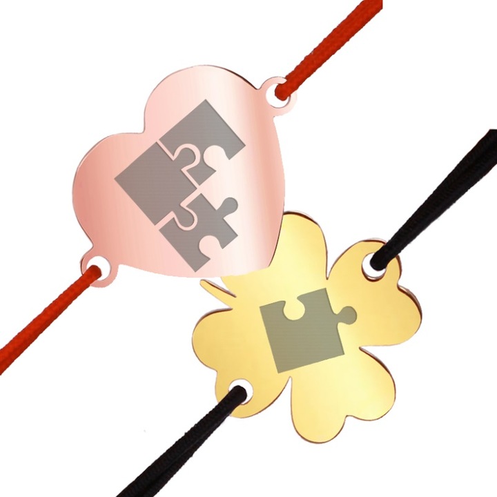 Set 2 martisoare bratari inox inima rose gold trifoi auriu Puzzle