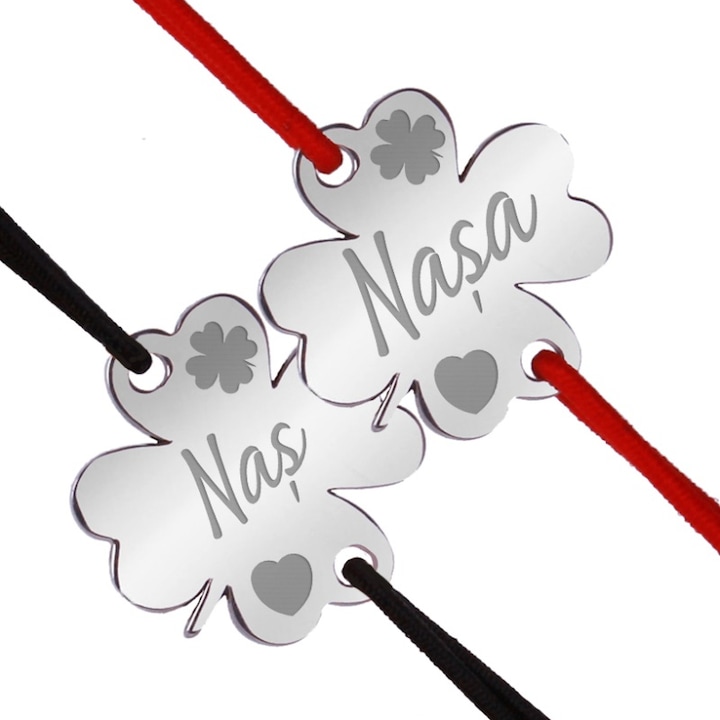 Set 2 martisoare bratari inox trifoi argintiu Nas Nasa