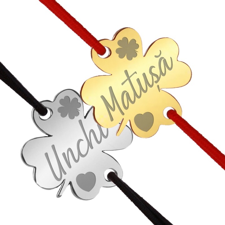 Set 2 martisoare bratari inox trifoi argintiu si auriu Unchi Matusa