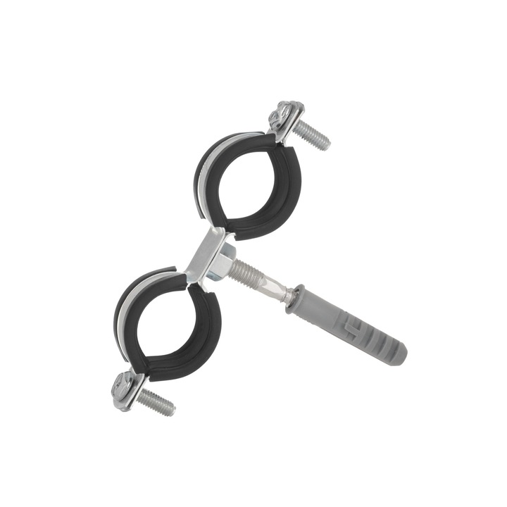 Dupla fém bilincs gumival csövek falra rögzítéséhez, 3 / 4", 26-30 mm, Geko G17282