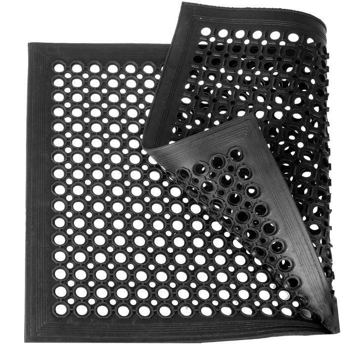 Изтривалка за входна врата с рампа Krystynka, против плъзгане, против замърсяване, гумена, 60x90 см, Черна