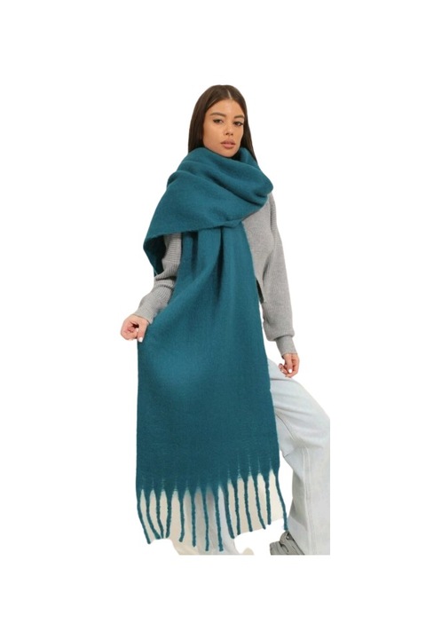 Fular dama, lung, moale, pufos, cu franjuri 230cm / 40 cm verde