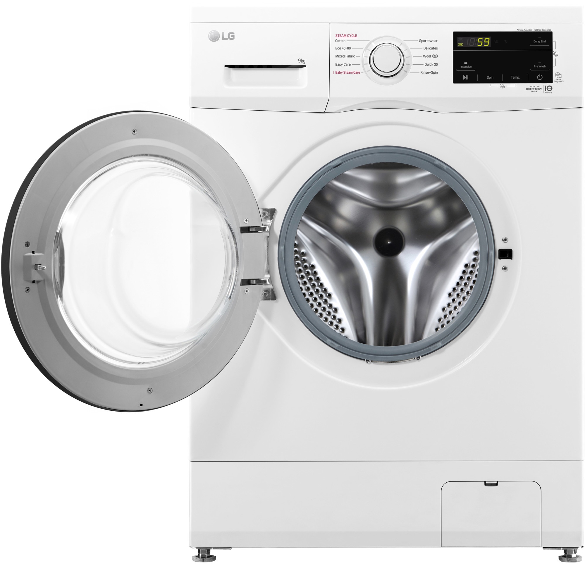 Masina de spalat rufe LG F4J3VS6WE, 9 kg, 1400 rpm, Clasa D, Inverter Direct Drive, Steam, Smart Diagnosis, Alb