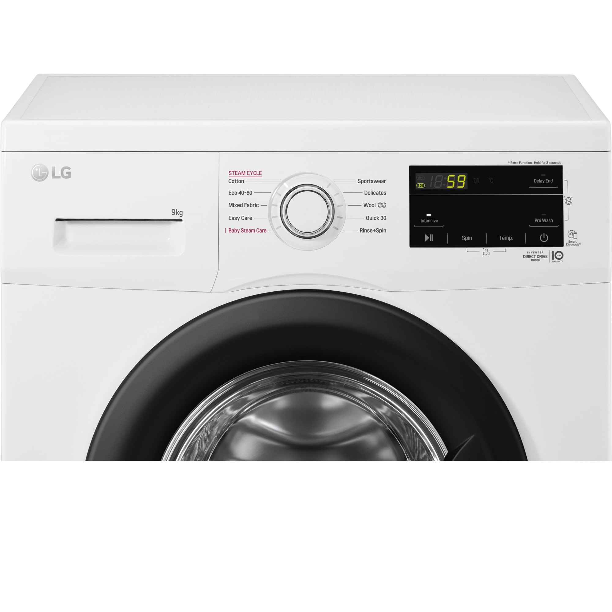 Masina de spalat rufe LG F4J3VS6WE, 9 kg, 1400 rpm, Clasa D, Inverter Direct Drive, Steam, Smart Diagnosis, Alb