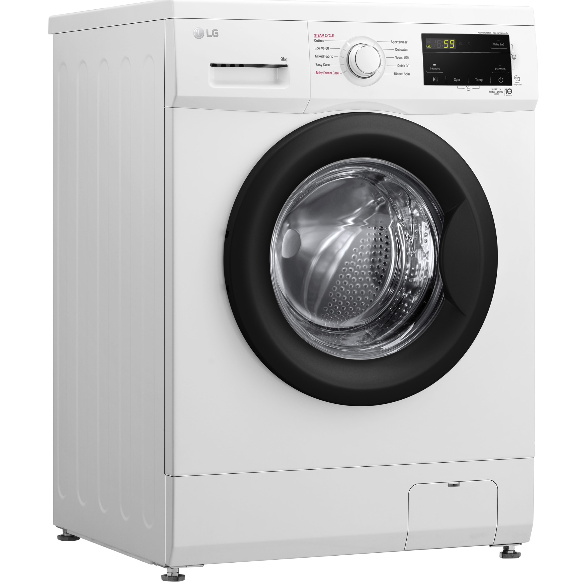 Masina de spalat rufe LG F4J3VS6WE, 9 kg, 1400 rpm, Clasa D, Inverter Direct Drive, Steam, Smart Diagnosis, Alb
