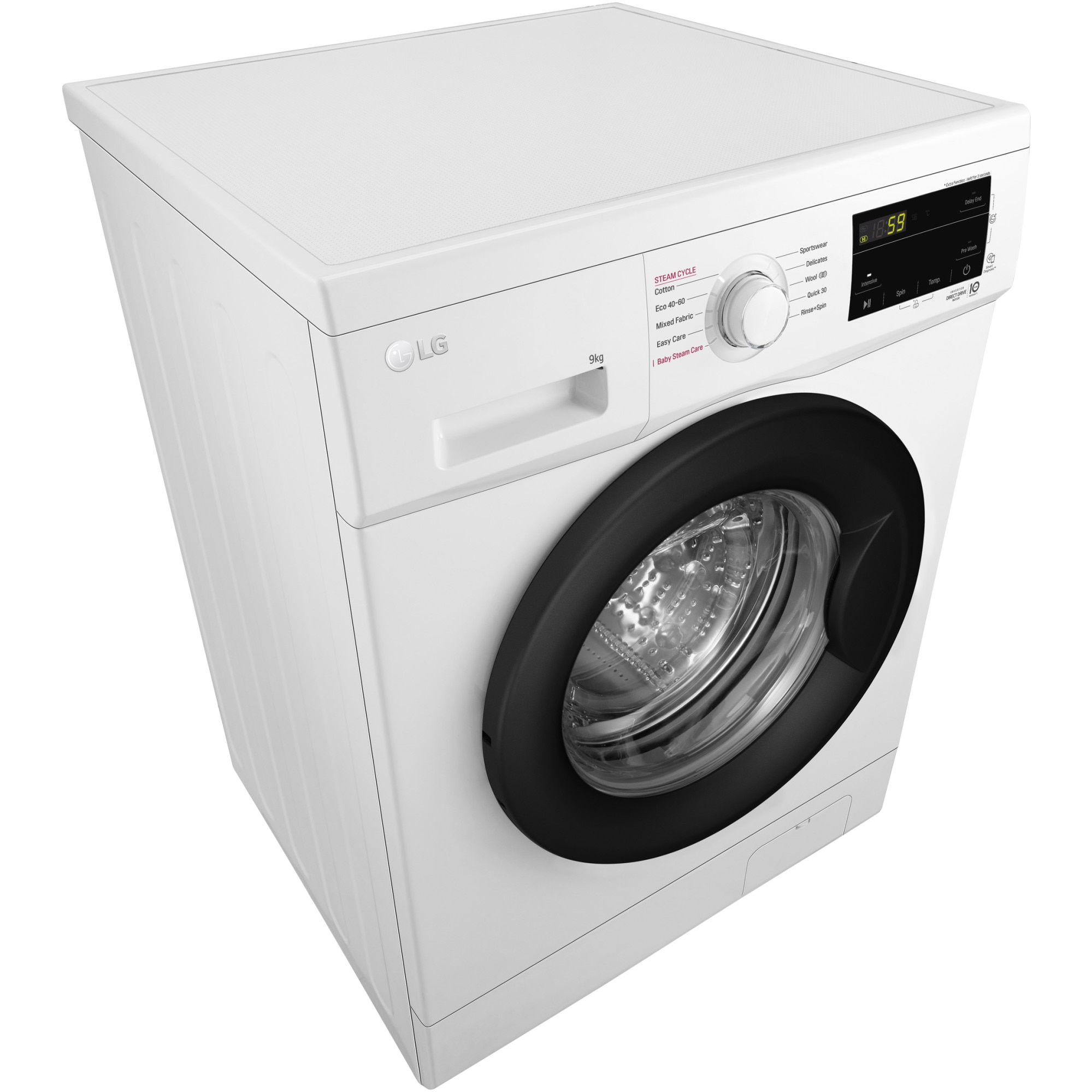 Masina de spalat rufe LG F4J3VS6WE, 9 kg, 1400 rpm, Clasa D, Inverter Direct Drive, Steam, Smart Diagnosis, Alb