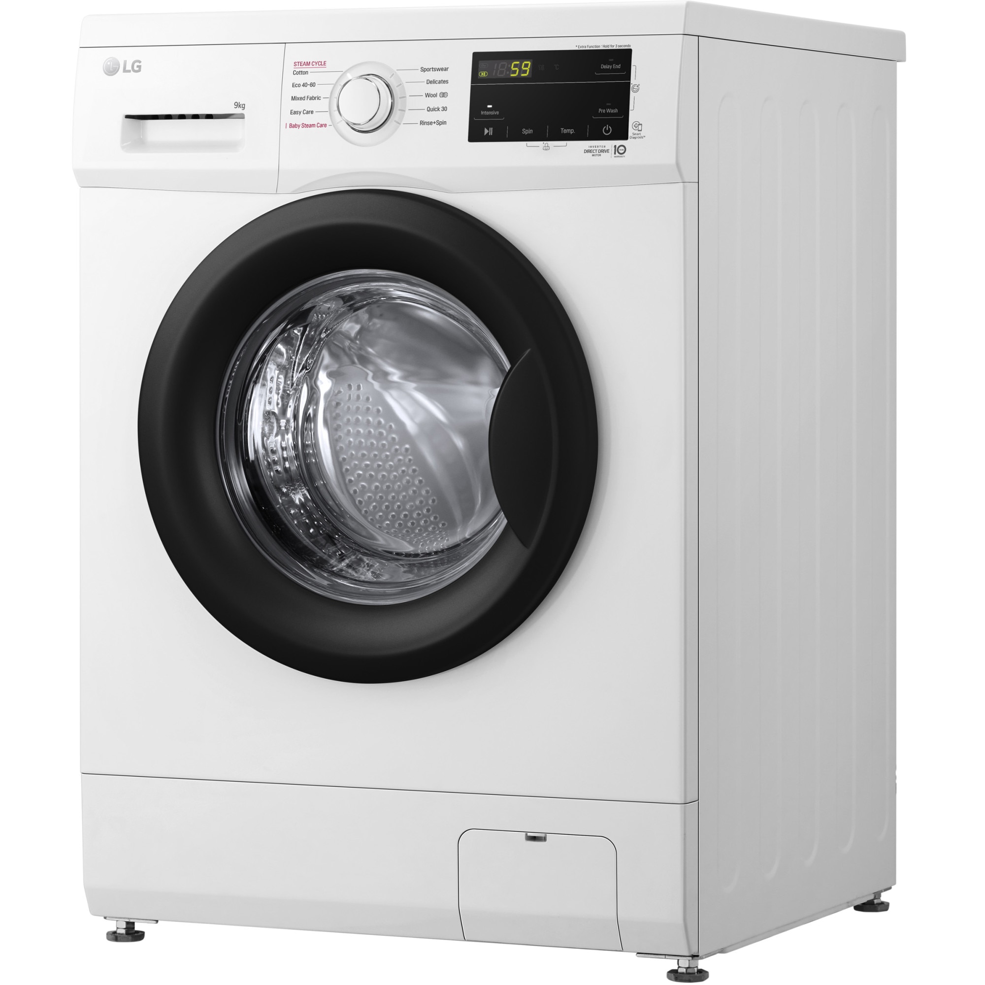 Masina de spalat rufe LG F4J3VS6WE, 9 kg, 1400 rpm, Clasa D, Inverter Direct Drive, Steam, Smart Diagnosis, Alb