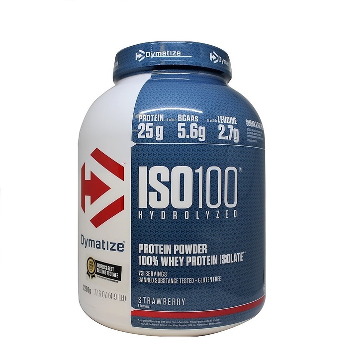 Хранителна добавка Dymatize ISO 100 Hydrolyzed, Ягода, 2264 грама