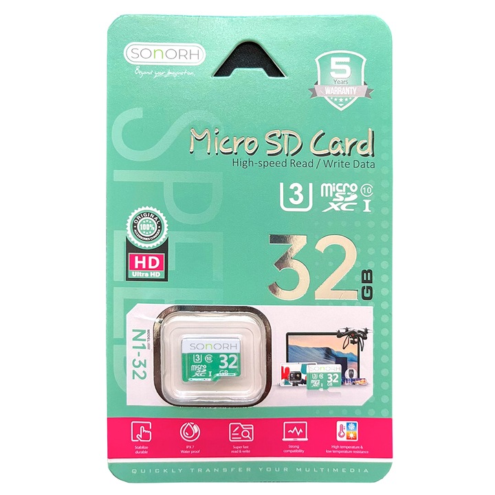 Sonorh nagy sebességű adatolvasási/írási memóriakártya, microSDXC, 32 GB, C10 UHD U3