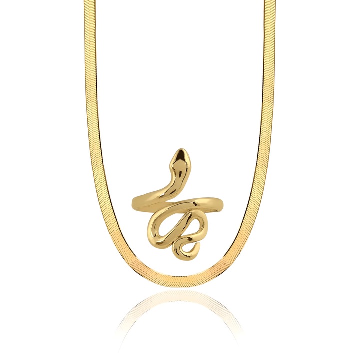 Комплект пръстен и колие Serpents of Medusa, 18K позлатена неръждаема стомана, Златист