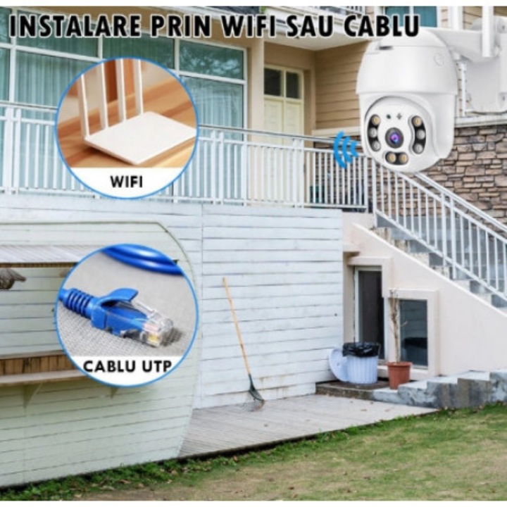 Въртяща се камера + включена 32GB карта, 5mp, IP 63, Led HD 1944P WIFI 5MP C Вътрешна/външна охранителна камера 2 антени, устойчива на дъжд и замръзване, Бяла