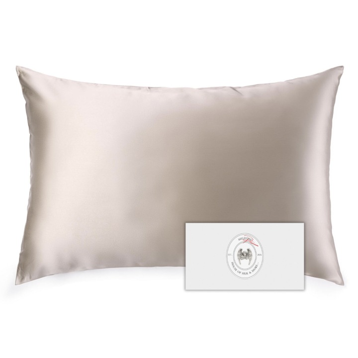 Fata de perna din matase naturala, Melegim® 50x70, Mulberry Silk, Champagne