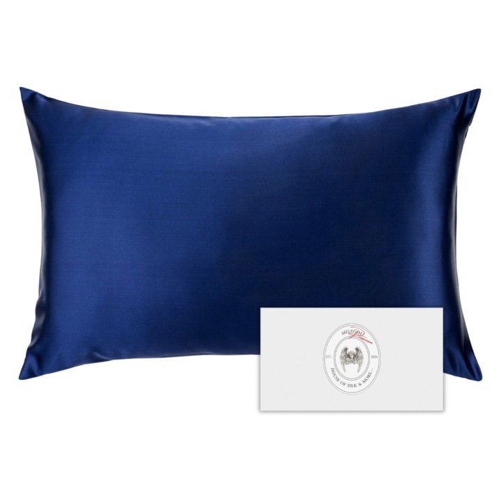 Fata de perna din matase naturala, Melegim® 50x70, Mulberry Silk, Electric Blue