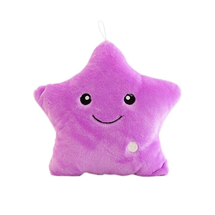 Perna de jucarie pentru copii, cu leduri, in forma de stea, Pufoasa, 40×35 cm, Mov
