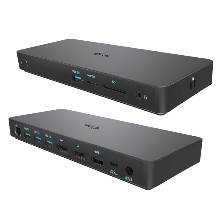 Докинг станция и захранване, i-Tec, USB-C/Thunderbolt троен дисплей, 100 W, 214 x 26 x 84 mm, черен