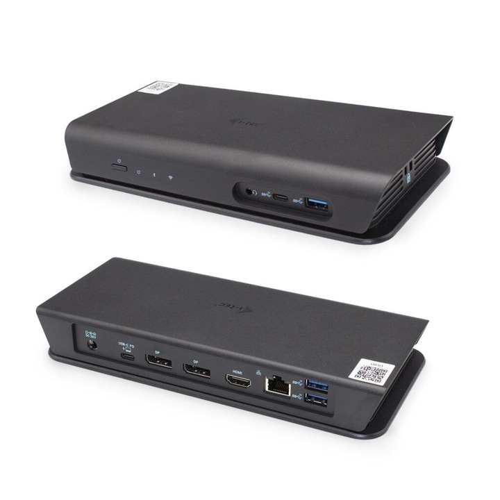 Докинг станция, I-TEC, USB-C, захранване 65 W, бутон за включване/изключване, 2x Display Port, 1x HDMI, Gigabit LAN, 4x USB, черен