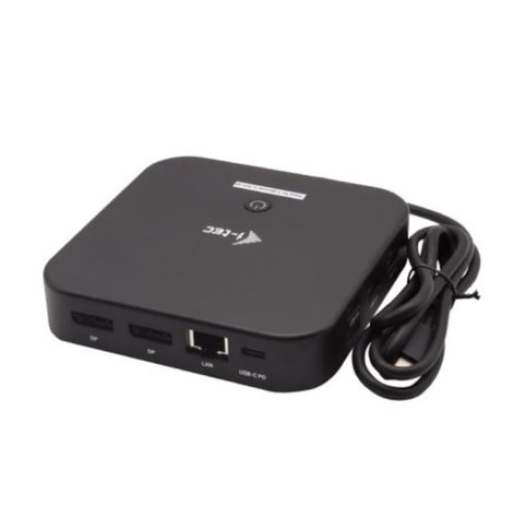 Докинг станция, I-TEC, USB-C, HDMI, Lan, DP 100 W + универсално зарядно 100 W, Черен