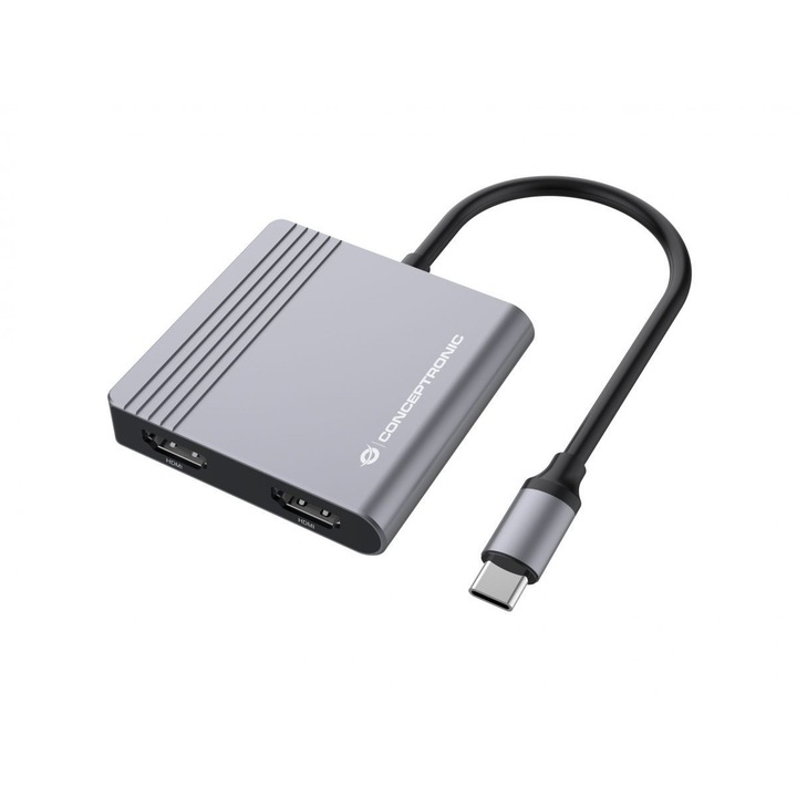 Докинг станция, Conceptronic, USB 3.2 Gen 1, 4 в 1, 1xUSB PD, 2xHDMI, 1xUSB 3.0, сив