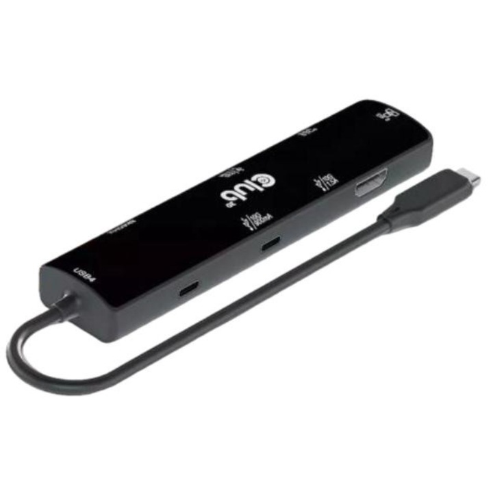 Хъб USB4 Gen3x2 Type-C, Club3D, 6-в-1, 2xUSB Type-A, 1xHDMI, 2xUSB Type-C, 1xLAN, 100 W, Черен