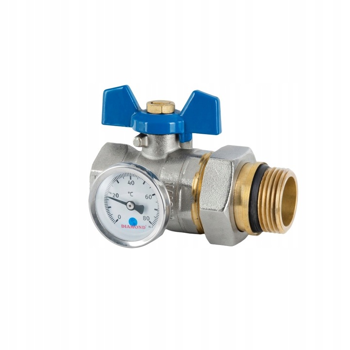 Robinet cu bila si termometru, Diamond, Alama, 1", 102 mm, Multicolor