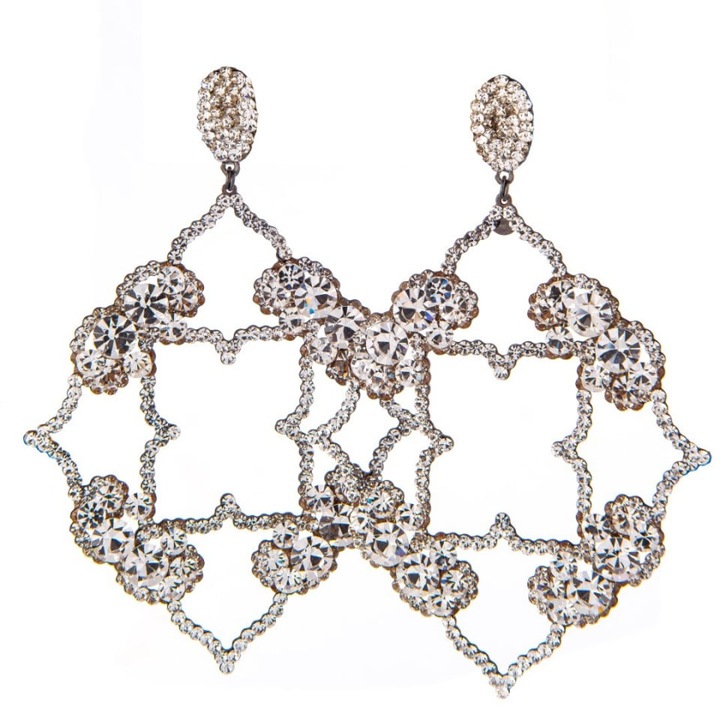 Cercei cu surub, cristale sticla argintii, Amanda Machado, marime medie