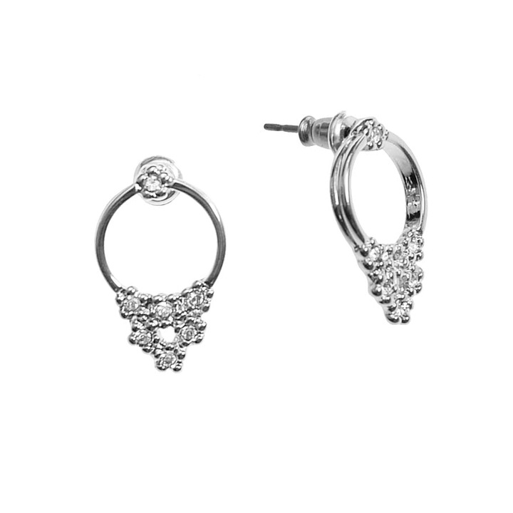 Cercei dama, Colibra, Aliaj/Argint/Swarovski, 2x1.2 cm, Argintiu