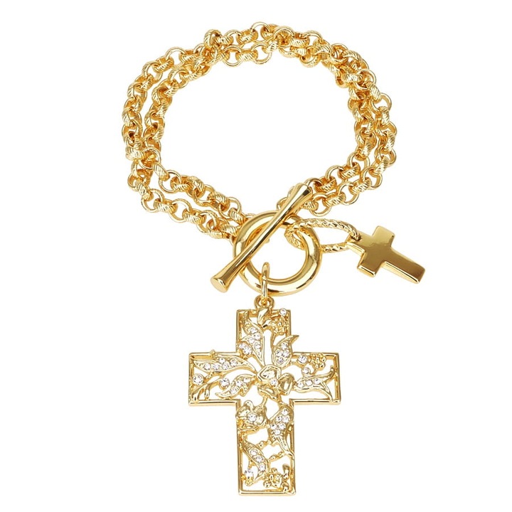 Bratara placata cu aur, Colibra, Model Cruci, Auriu