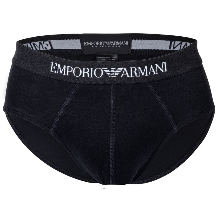 Emporio Armani, Set de chiloti cu banda logo in talie - 3 perechi, Negru, S