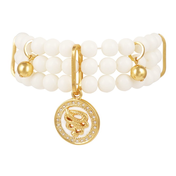 Bratara cu sarpe, Colibra, 2.2cm, Auriu/Alb