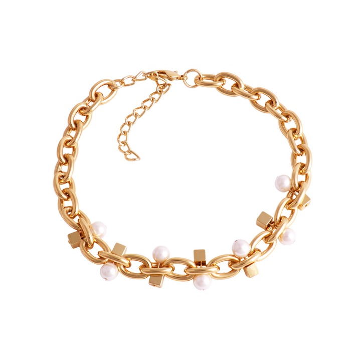 Colier cu perle placat cu aur, Colibra, Auriu