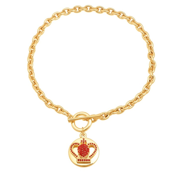 Colier cu pandantiv coroana placat cu aur, Colibra, 47cm, Auriu/Rosu