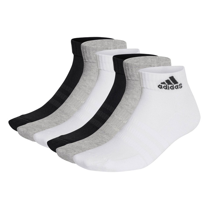 adidas, Set de sosete pana la glezna, unisex - 6 perechi, Alb/Negru/Gri