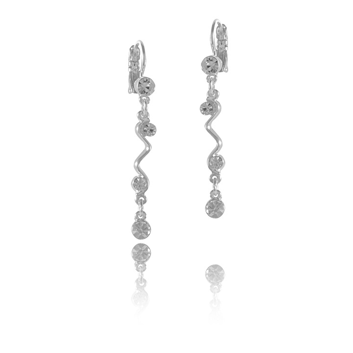 Cercei cu cristale placati cu argint, Colibra, 5 cm, Argintiu