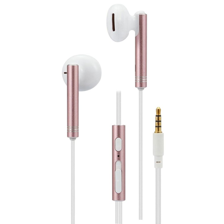 Casti stereo in-ear, 2GO, 1.2 m, Alb/Auriu roz