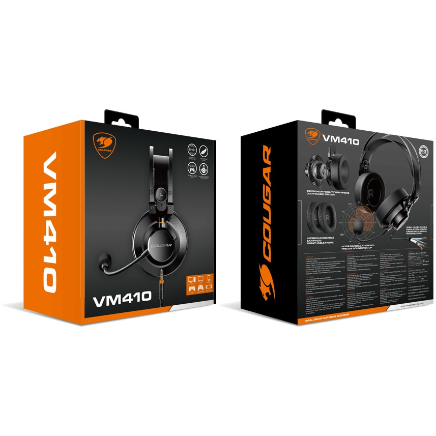 Casti gaming cu fir Cougar VM410, drivere 53 mm, noise cancelling, PC/Multimedia, Negru