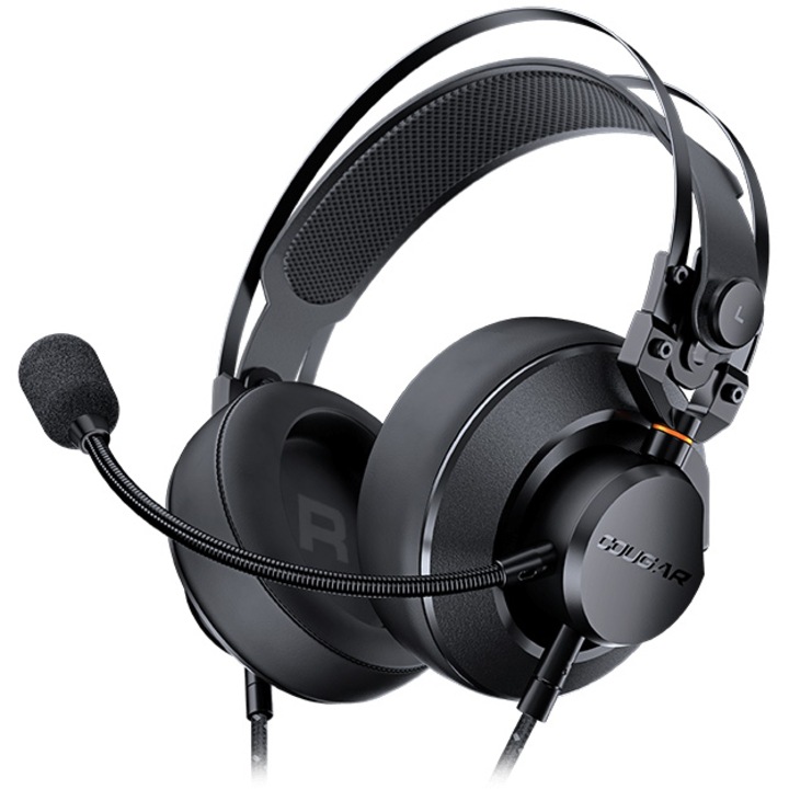 Casti gaming cu fir Cougar VM410, drivere 53 mm, noise cancelling, PC/Multimedia, Negru