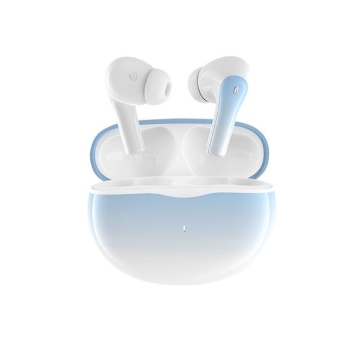Безжични слушалки, Devia, Bluetooth, Бяло/Синьо