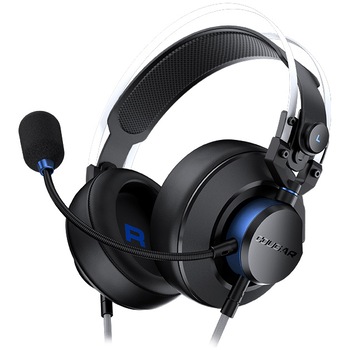 Casti gaming Cougar cu fir VM410 PS, drivere 53mm, noise cancelling, PC/Multimedia/PlayStation 4/5, Negru/Albastru