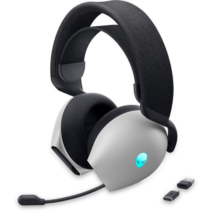 Безжични геймърски слушалки Alienware, Dell, RGB, с микрофон, черно/бели