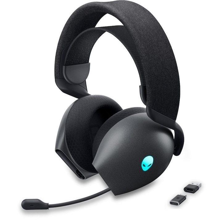 Безжични геймърски слушалки Alienware, Dell, RGB, с микрофон, черни