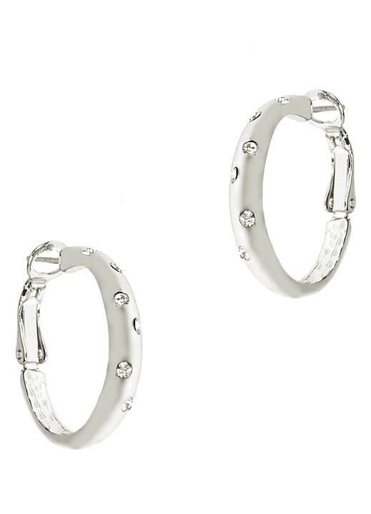 Cercei rotunzi cu cristale, Colibra, 2.4cm, Argintiu