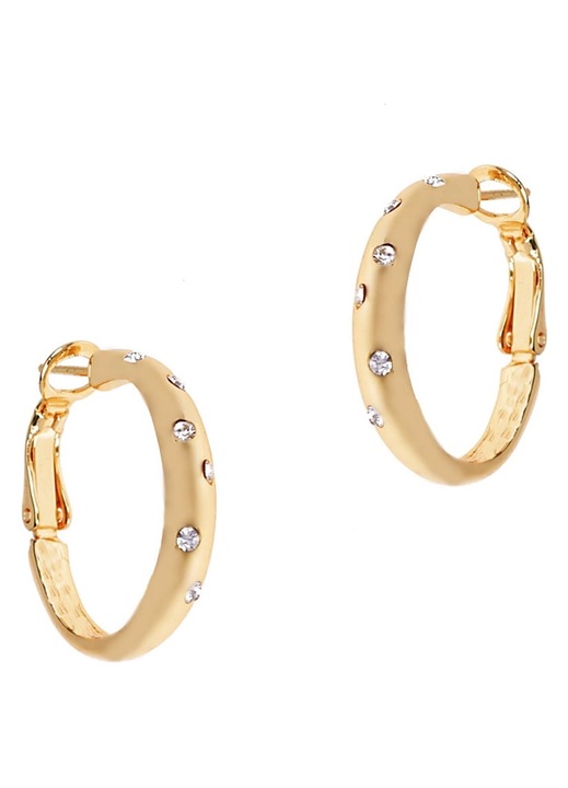 Cercei ovali cu cristale, Colibra, Aur/Swarovski, 2.4 x 0.5 cm, Auriu