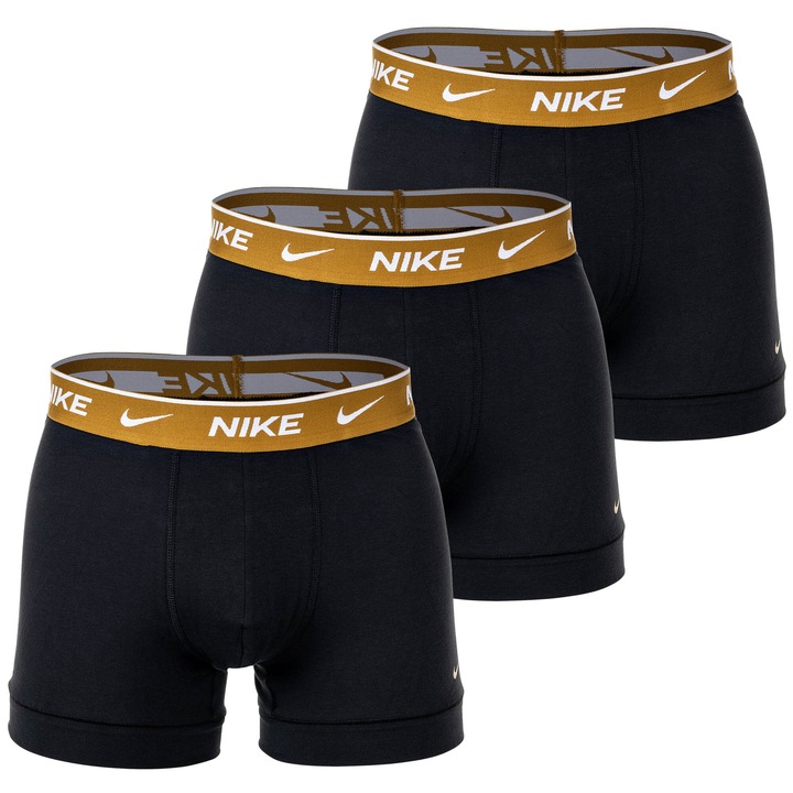 Nike, Set de boxeri cu tehnologie Dri-FIT si logo - 3 perechi, Auriu/Negru