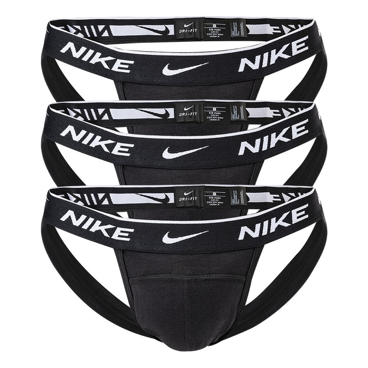 Nike, Set de chiloti cu suspensor si tehnologie Dri-Fit - 3 perechi, Negru