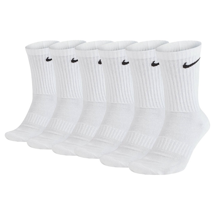 Nike, Set de sosete lungi unisex cu model monograma - 6 perechi, Alb