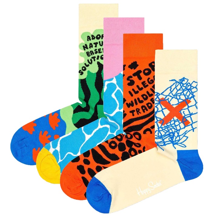 Happy Socks, Set de sosete lungi unisex - 4 perechi, Portocaliu/Albastru/Crem, 36-40