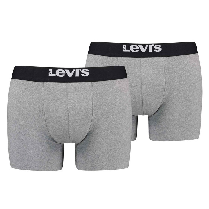 Levi's, Set de boxeri cu banda logo in talie - 2 perechi, Gri