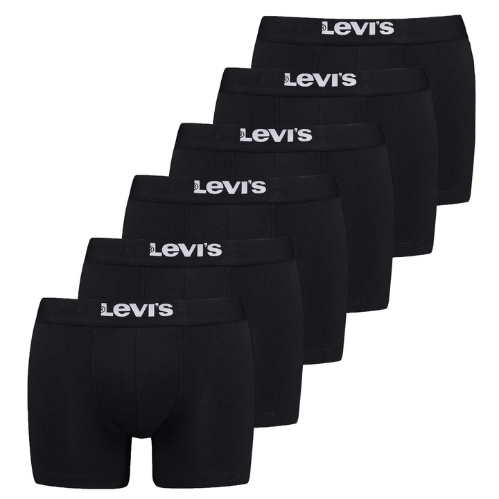 Levi's, Set de boxeri cu banda logo in talie - 6 perechi, Negru