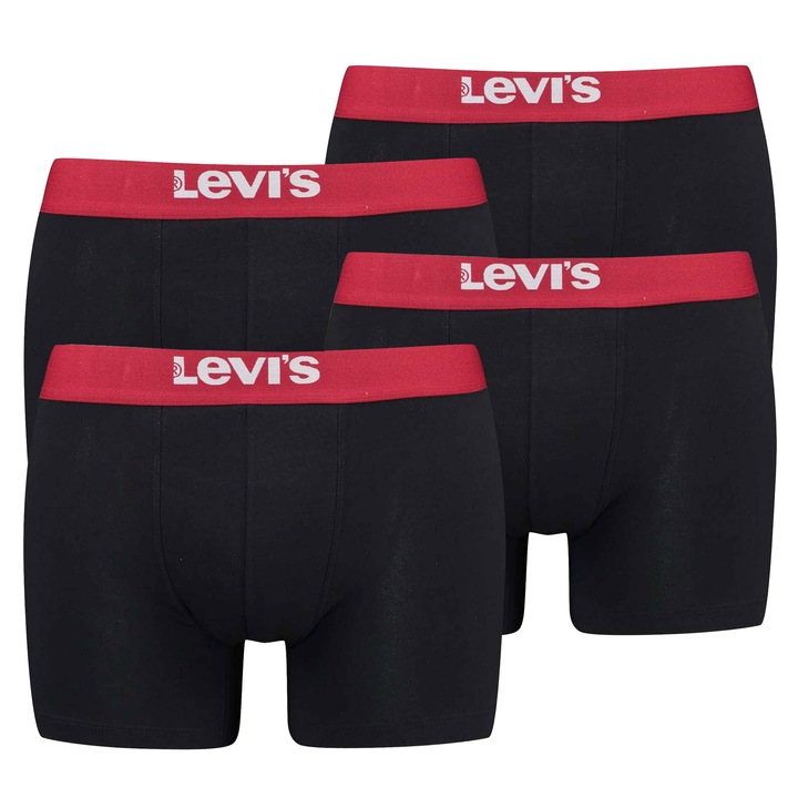 Levi's, Set de boxeri cu logo - 4 perechi, Rosu/Negru